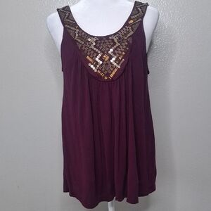 Apt.9 Women's Blouse Sequin Embellished Tank Top Y2K Rayon Flowy Grannycore Sz L